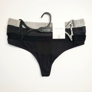 Calvin Klein CK Logo Thong Panties Gray Black
